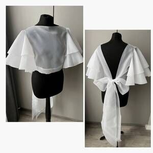 SavchenkoDesign White Organza Ruffle Wrap Top Bridal Bolero Size S/M